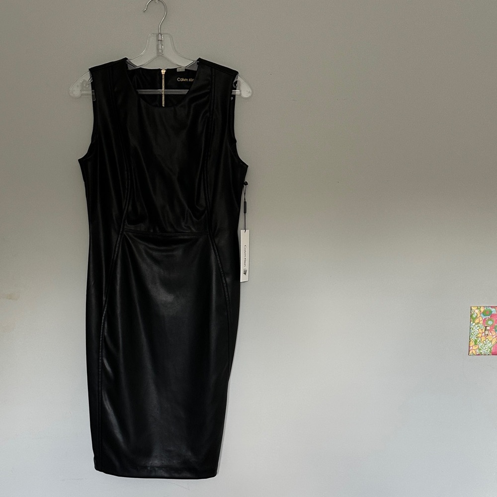 NWT Calvin Klein Faux Black Leather Midi Dress